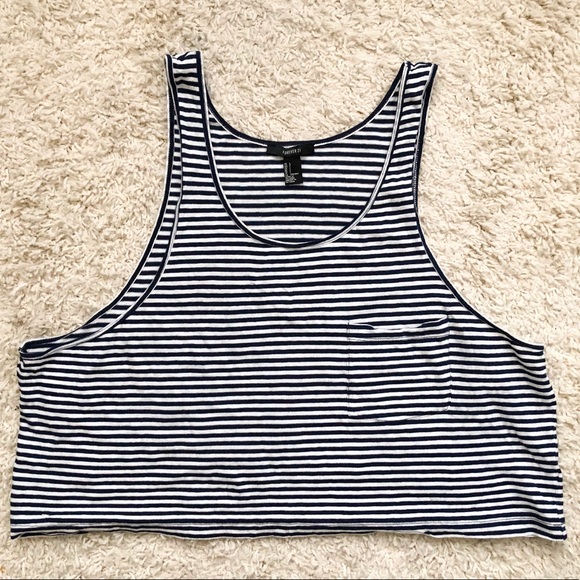 Forever 21 Tops - Navy & White Striped Crop Top